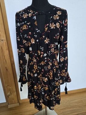 American Eagle Outfitters Black Floral Mini Dress with Autumn Blooms